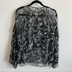 IRO Bateau Neckline Black Printed Blouse Size Medium